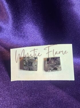 Purple Square Amethyst Stone Stud Earrings - Women Jewelry